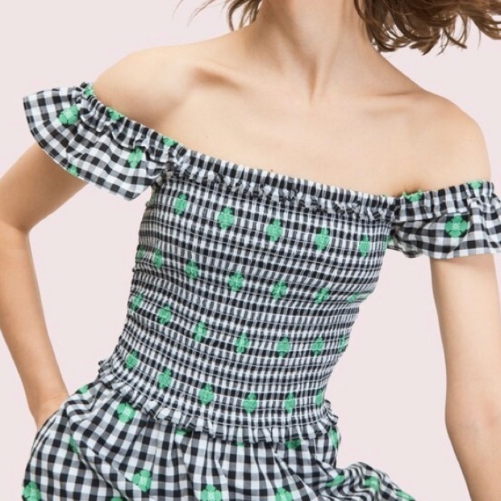 Kate Spade Gingham "Voile" Smocked MIDI Dress
